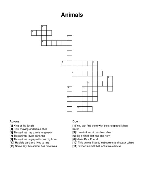 Animals Crossword Puzzle