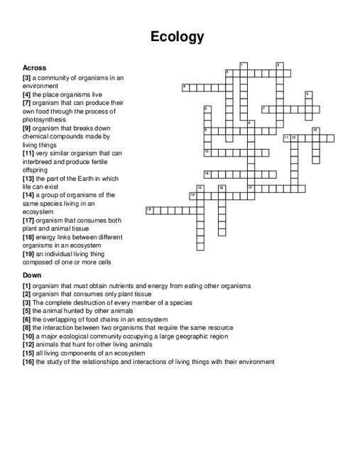 Ecology Crossword Puzzle