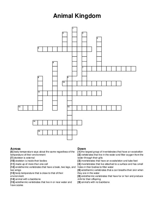Animal Kingdom Crossword Puzzle