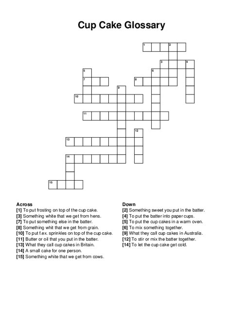 Cup Cake Glossary Crossword Puzzle