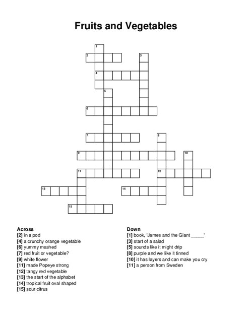 Fruits and Vegetables Crossword Puzzle