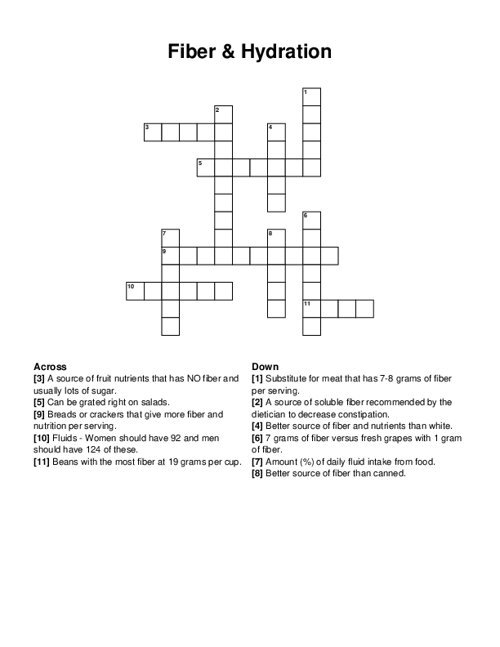 Fiber & Hydration Crossword Puzzle