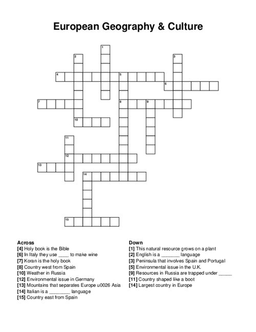 European Geography & Culture Crossword Puzzle