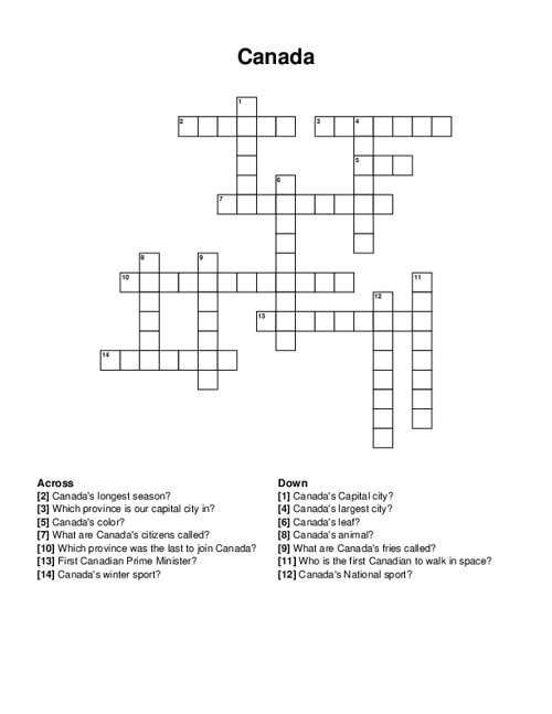 Canada Crossword Puzzle