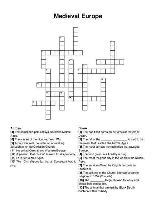 Medieval Europe Crossword Puzzle