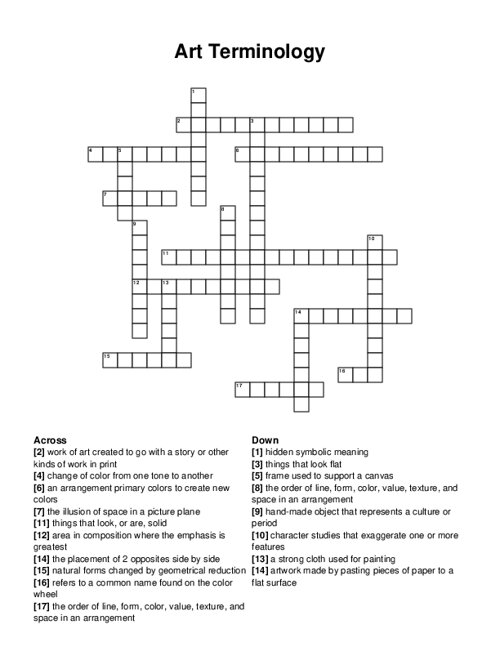 Art Terminology Crossword Puzzle
