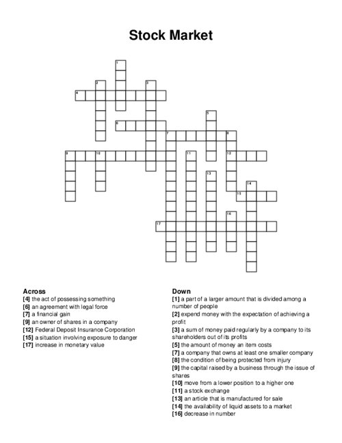 Stock Market Crossword Puzzle