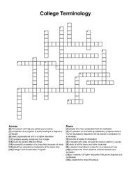 College Terminology crossword puzzle
