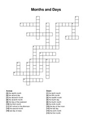 Months and Days crossword puzzle