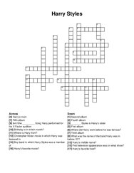 Harry Styles crossword puzzle