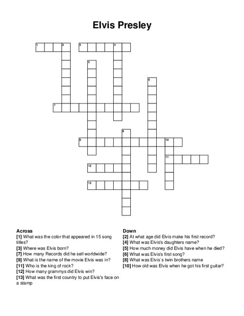 Elvis Presley Crossword Puzzle