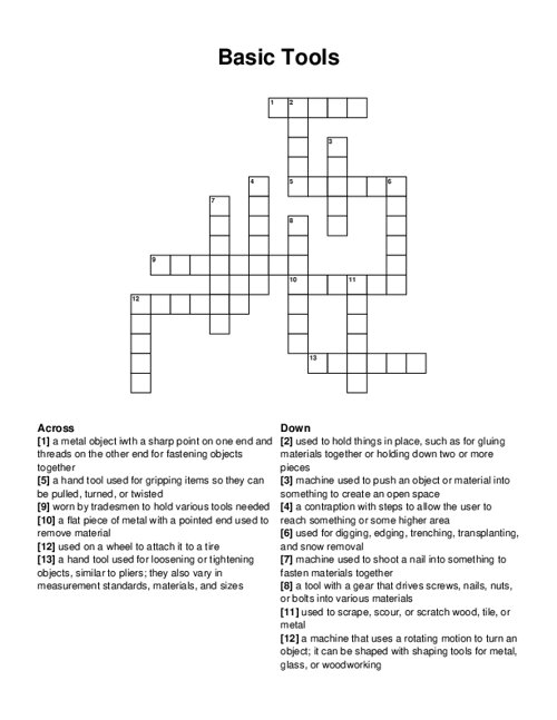 Basic Tools Crossword Puzzle