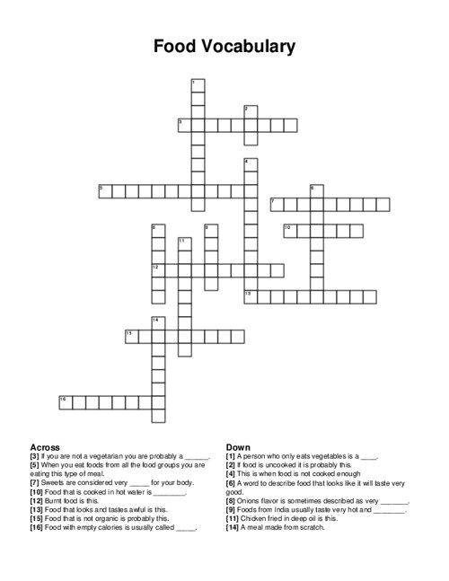 Food Vocabulary Crossword Puzzle