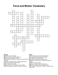 Force and Motion Vocabulary crossword puzzle