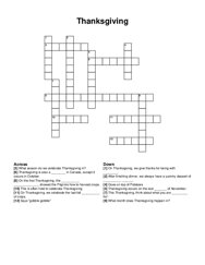 Thanksgiving crossword puzzle