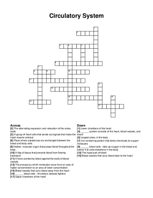 Circulatory System Crossword Puzzle