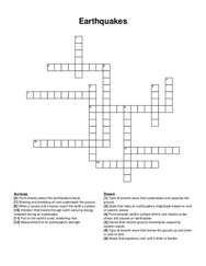 Earthquakes crossword puzzle