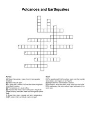 Volcanoes and Earthquakes crossword puzzle