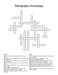 Photography Terminology crossword puzzle