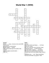 World War 1 (WWI) crossword puzzle
