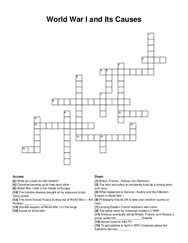 World War I and Its Causes crossword puzzle