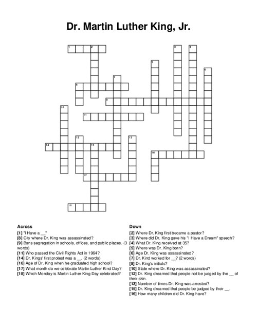 Dr. Martin Luther King, Jr. Crossword Puzzle