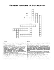 Female Characters of Shakespeare crossword puzzle