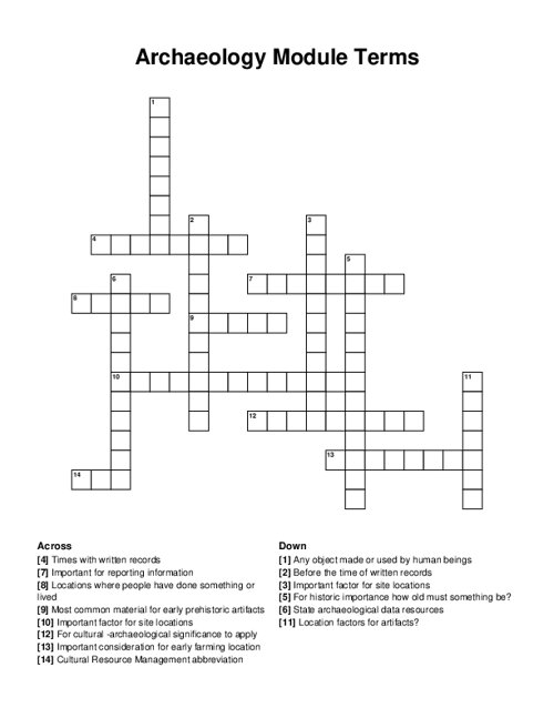 Archaeology Module Terms Crossword Puzzle
