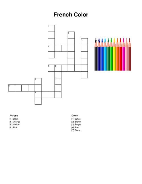 French Color Crossword Puzzle
