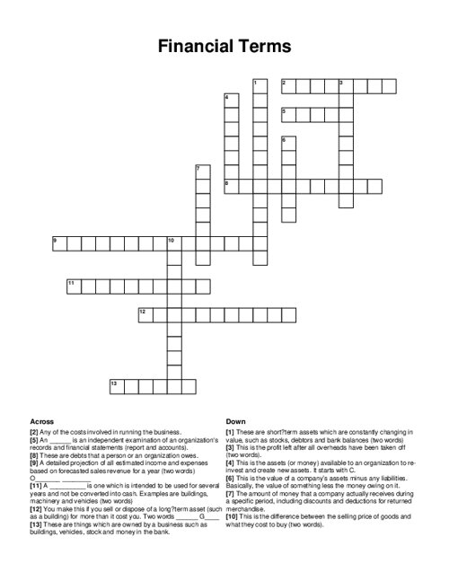 Financial Terms Crossword Puzzle