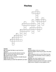 Hockey crossword puzzle