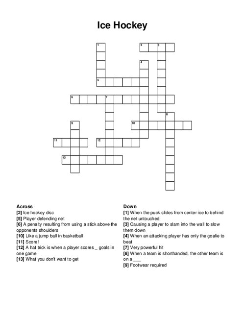 Ice Hockey Crossword Puzzle