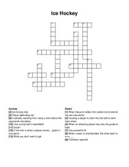 Ice Hockey crossword puzzle