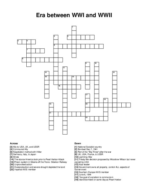 Era between WWI and WWII Crossword Puzzle