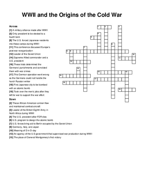 WWII and the Origins of the Cold War Crossword Puzzle