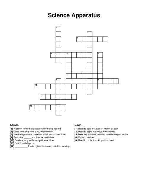 Science Apparatus Crossword Puzzle