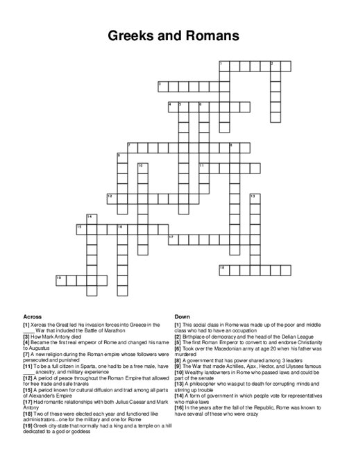 Greeks and Romans Crossword Puzzle