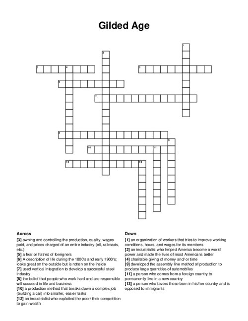 Gilded Age Crossword Puzzle