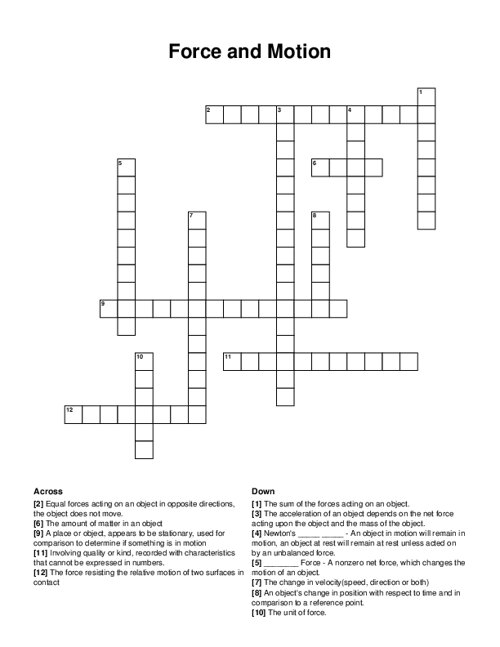Force and Motion Crossword Puzzle