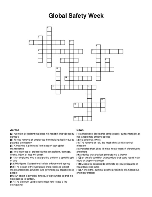 Global Safety Week Crossword Puzzle