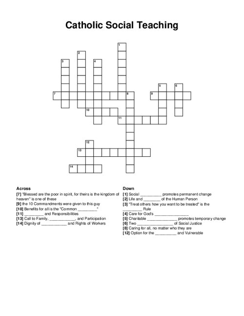 Catholic Social Teaching Crossword Puzzle