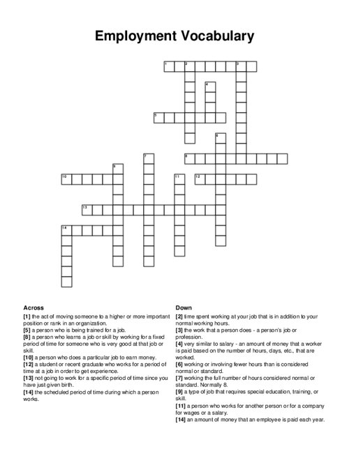 Employment Vocabulary Crossword Puzzle