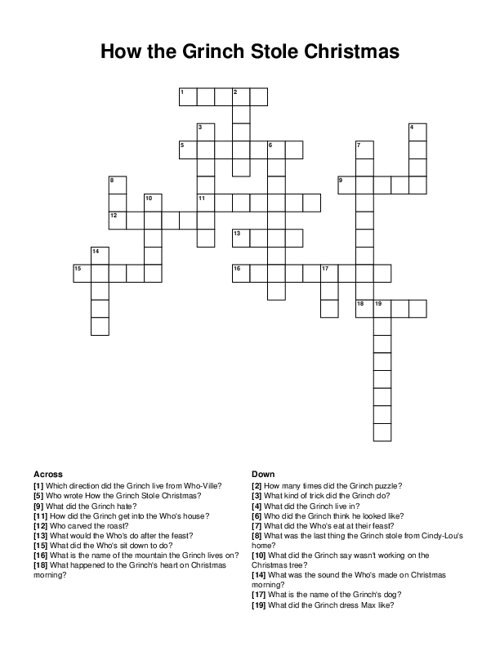How the Grinch Stole Christmas Crossword Puzzle