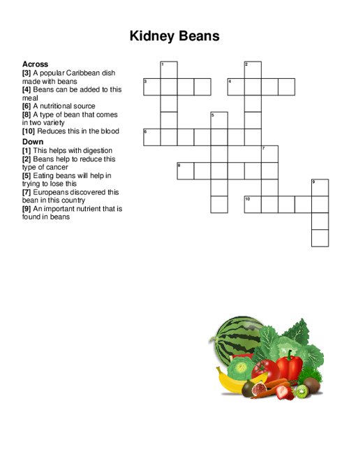Kidney Beans Crossword Puzzle