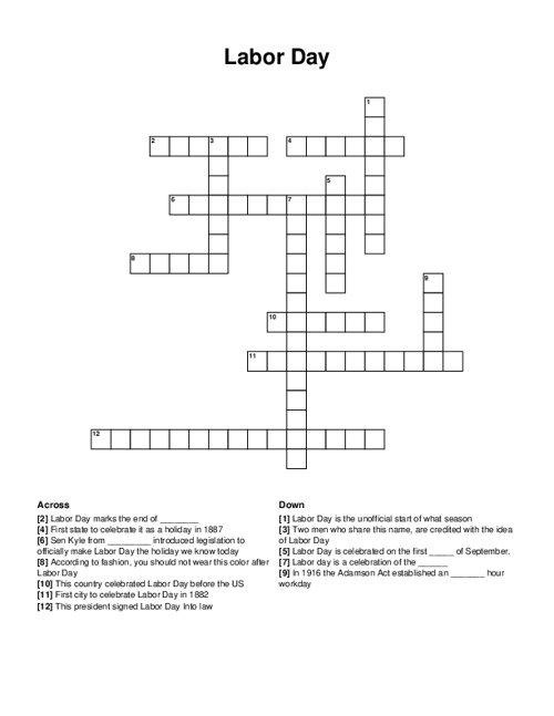 Labor Day Crossword Puzzle