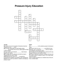 Pressure Injury Education crossword puzzle