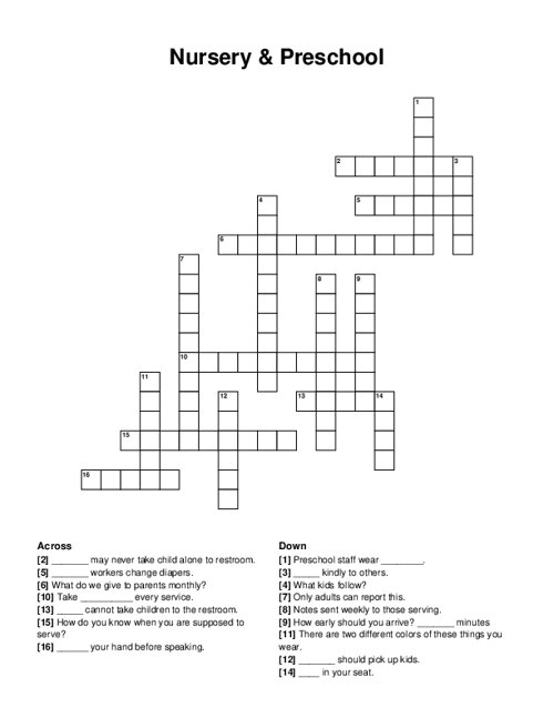 Nursery & Preschool Crossword Puzzle