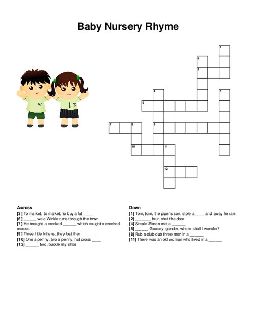 Baby Nursery Rhyme Crossword Puzzle