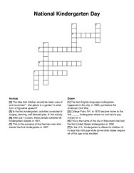 National Kindergarten Day crossword puzzle