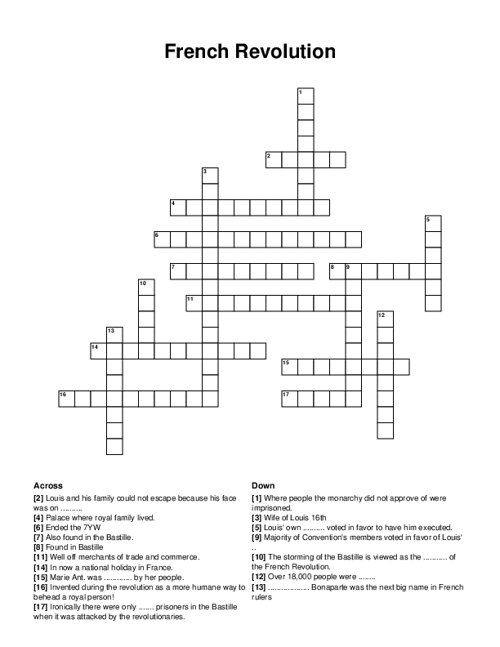 French Revolution Crossword Puzzle